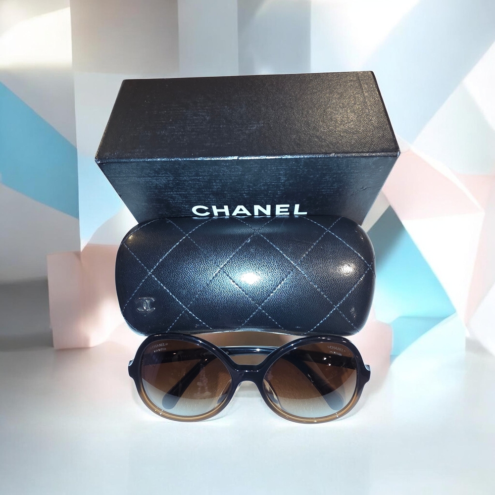 CHANEL Black-to-Brown Gradient Lens Women's Sunglasses with Quilted Case